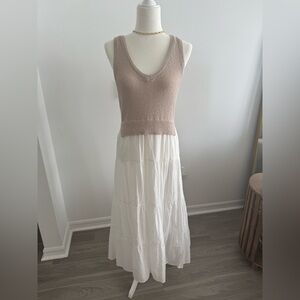 PERIWINKLE - Beige & White sweater tank/ cotton skirt  combo midi dress✨NWOT✨ M